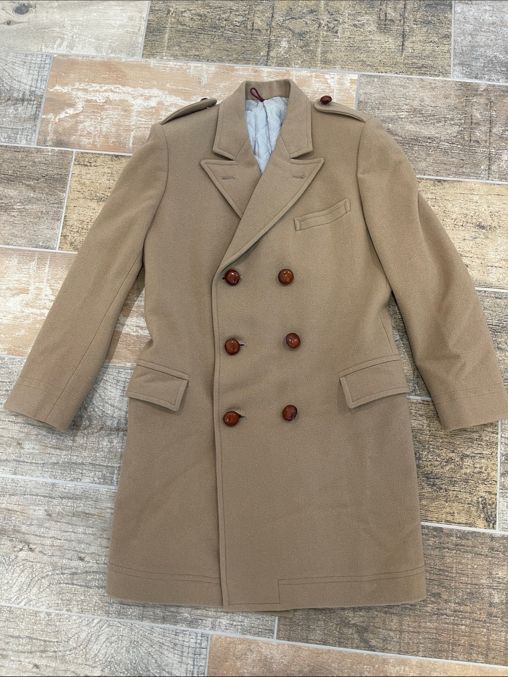 Band Of Outsiders Camel Wool Coat Handmade USA Mens Small 1